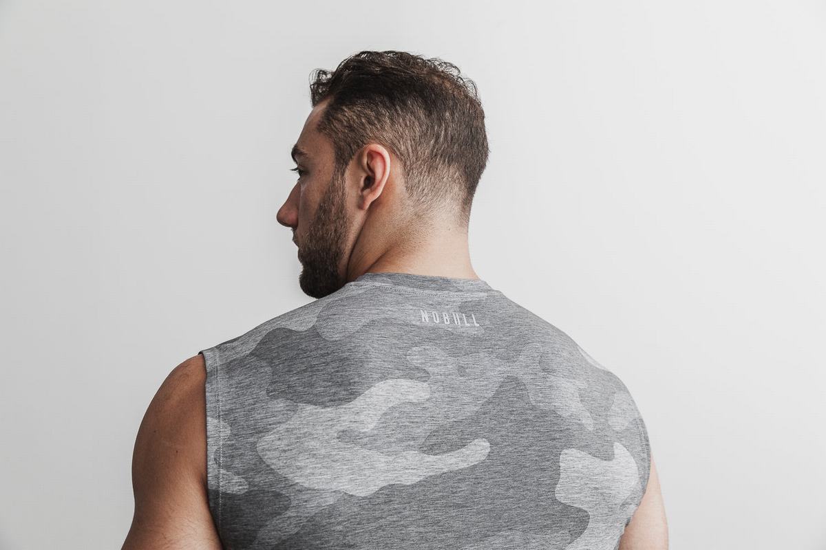 Nobull Crossfit® Sleeveless Men's T Shirts Grey Camo | Australia (UK2458)